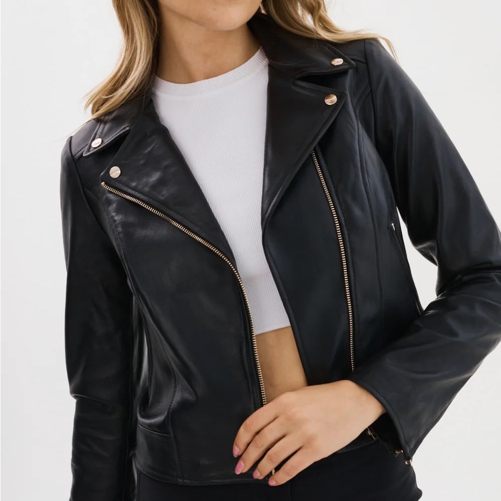 LAMARQUE Kelsey Leather Jacket with Champagne Hardware Size S NWT
